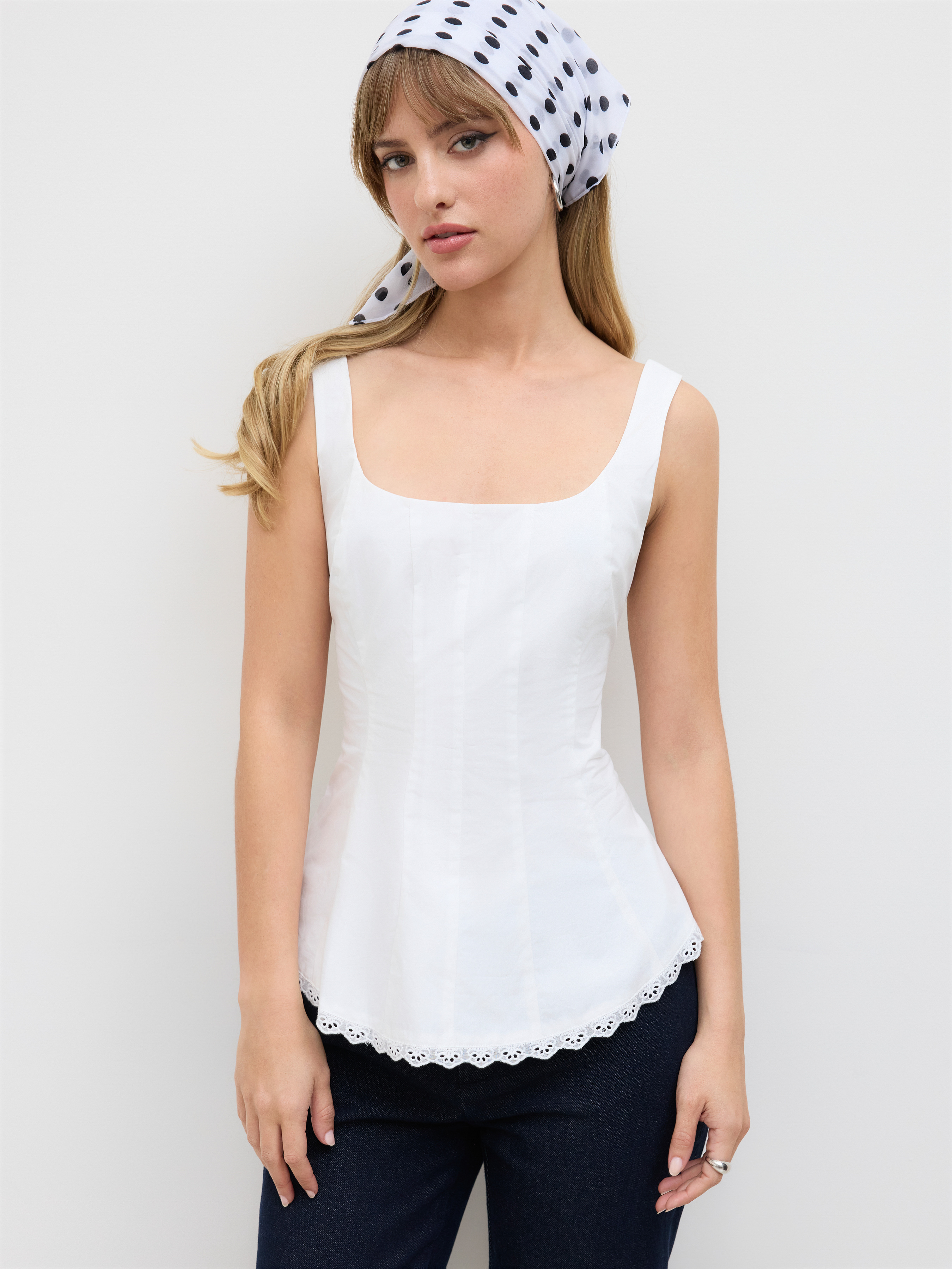 Cotton Cotton Broderie Anglaise Hem Cut Out Tank Top For Daily Casual