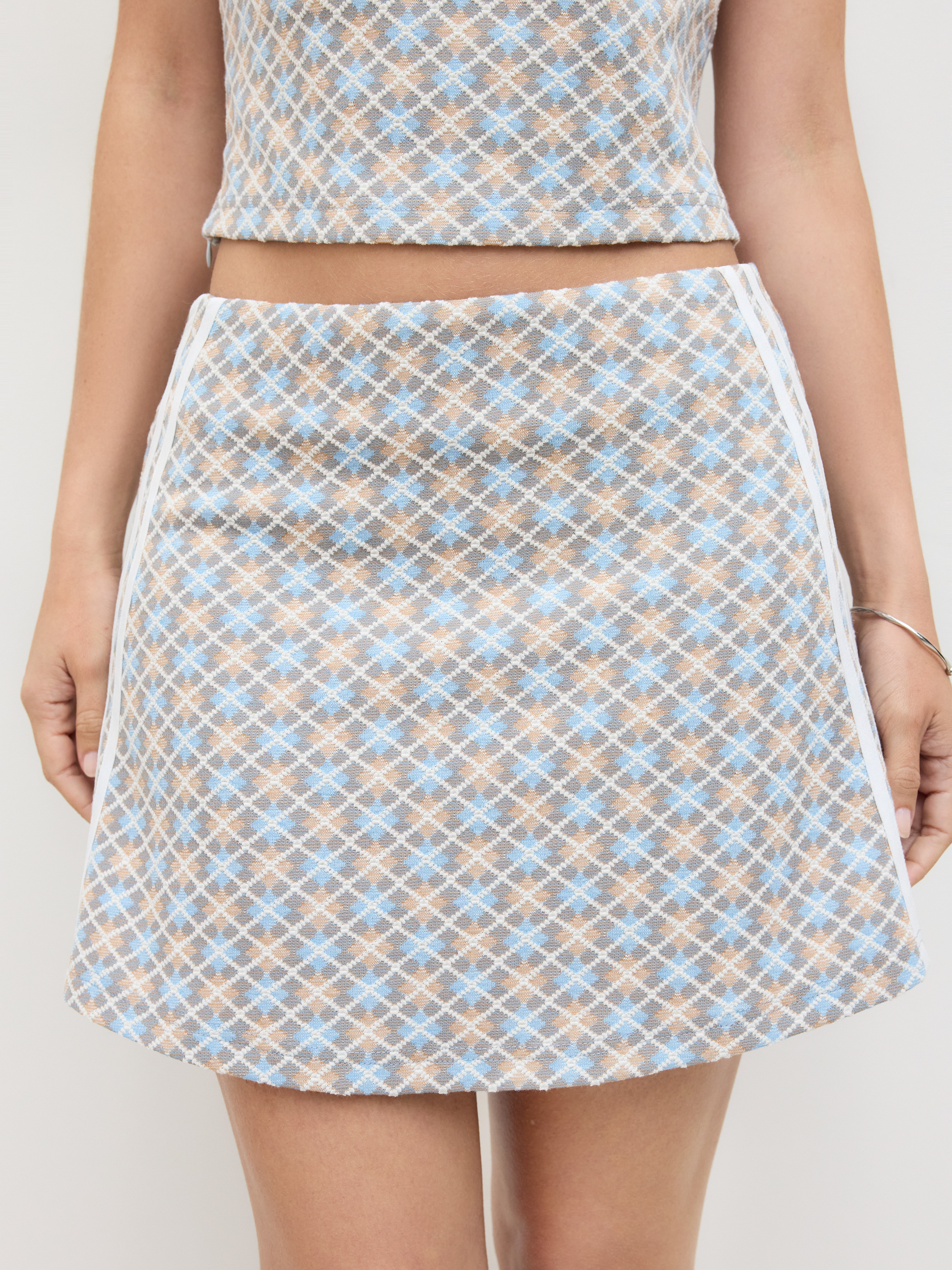 ミニスカート Side Flat Striped Skirt Jacquard Jacquard High Rise Geometric Side Stripe Mini Skirt