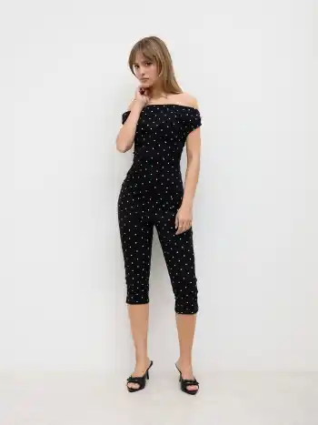 Cotton-blend Mid Rise Polka Dot Capri Leggings