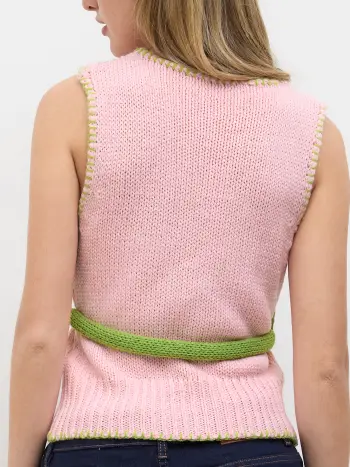 Canottiera con cintura in maglia con bordatura a contrasto