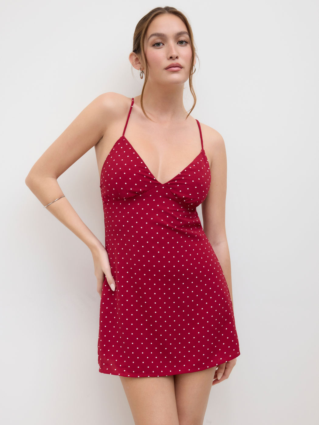 Sweetheart Polka Dot Knotted Backless Mini Dress