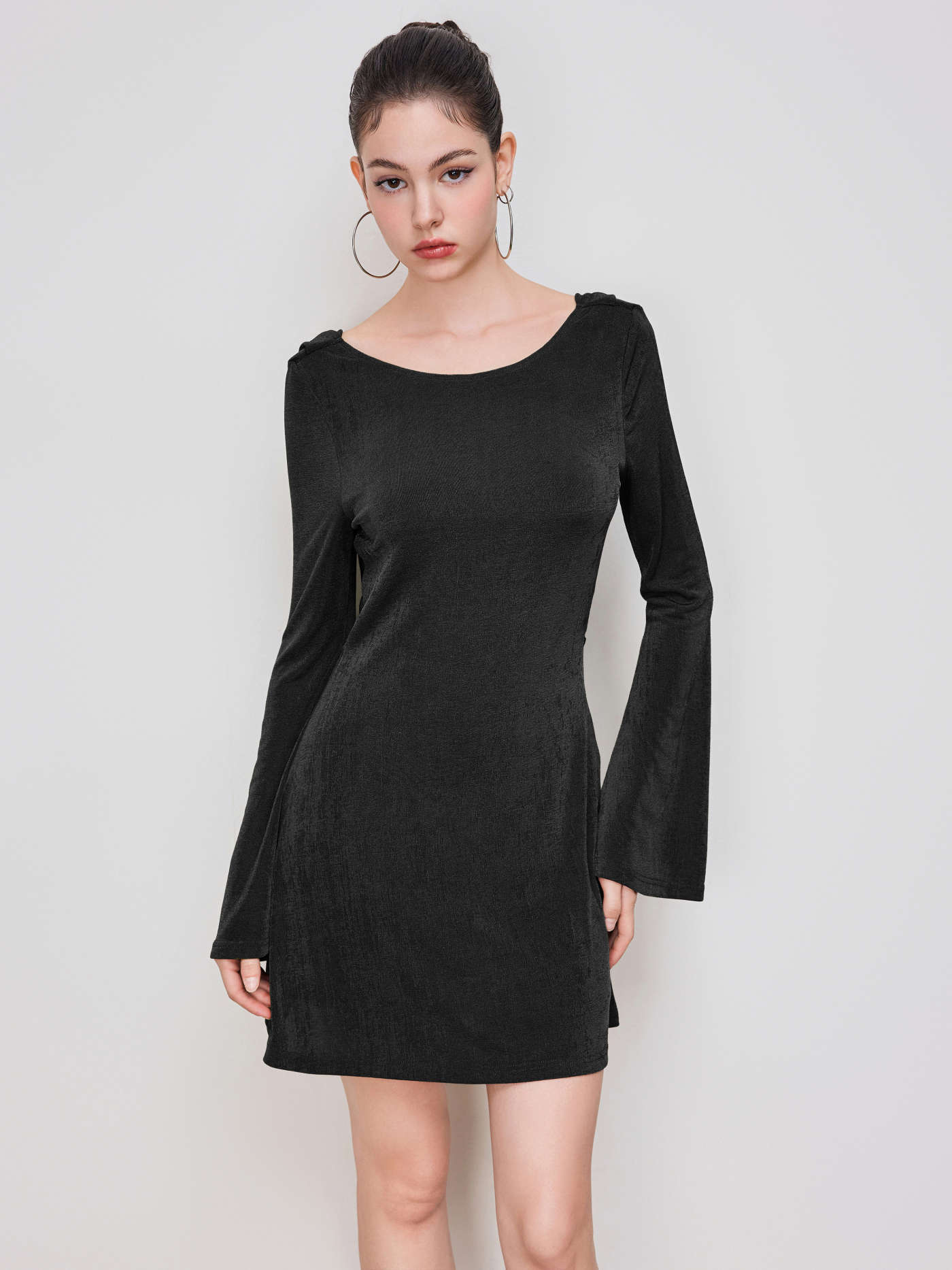 Boat Neck Solid Backless Mini Dress