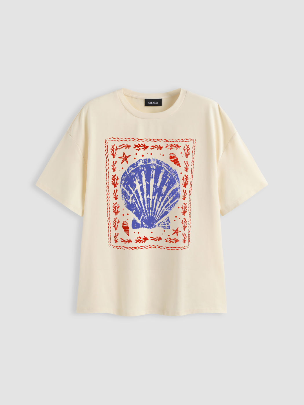 Cotton-blend Shell Graphic Oversized Tee