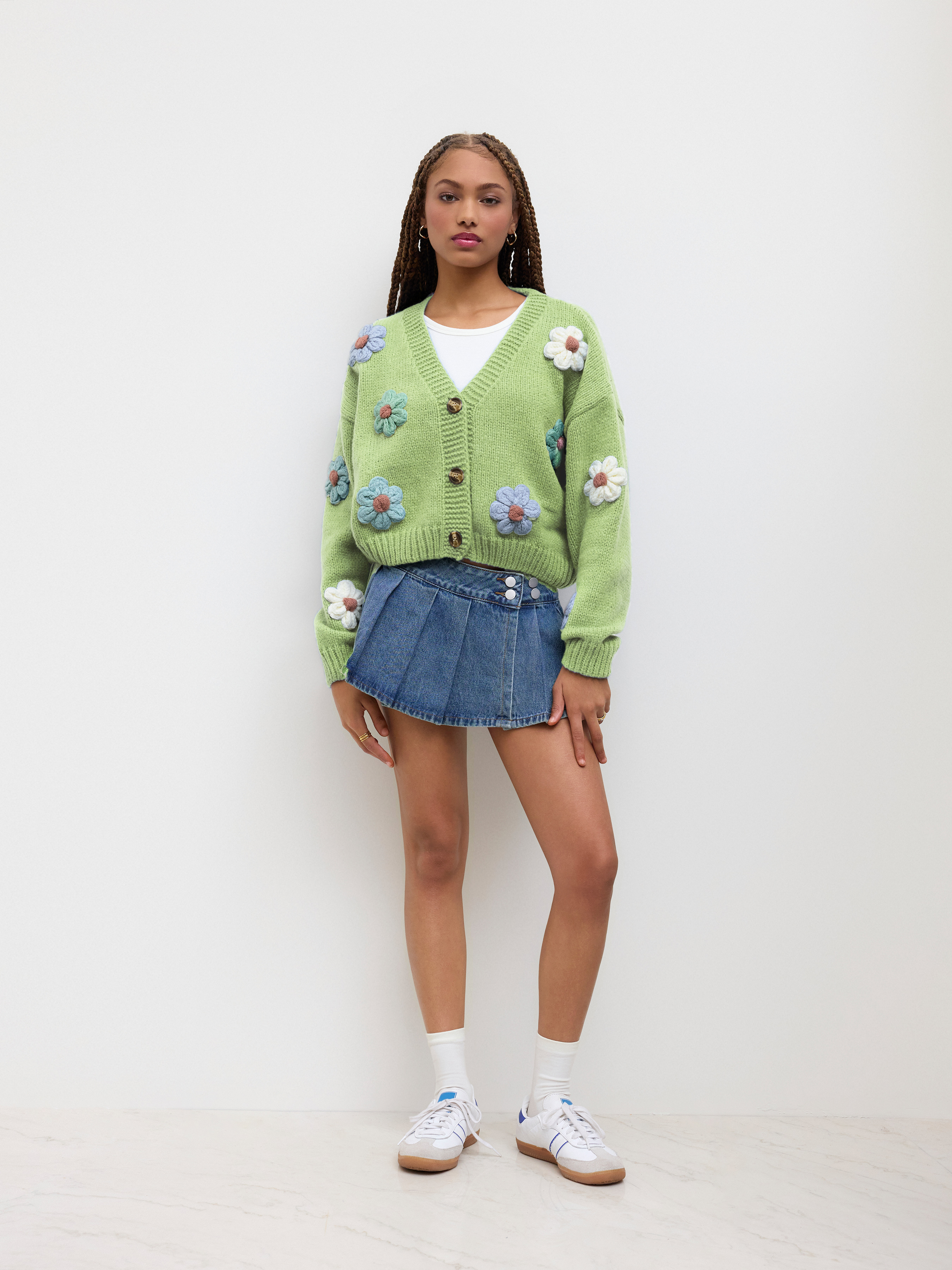 Knit Fabric Solid Fluffy Crop Cardigan For Vacation Holiday