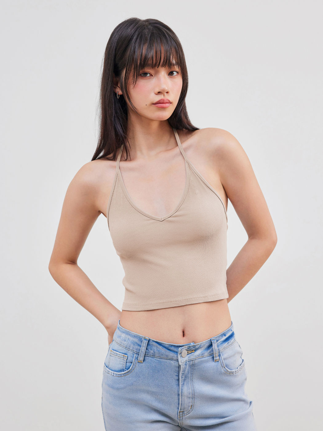 Einfarbiges Halter-Crop-Top