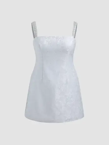 Jacquard Floral Bandeau A-line Mini Dress With Bowknot Scarf