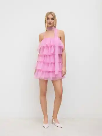 Mini-Tüllkleid mit Schal und einstellbaren Riemen
