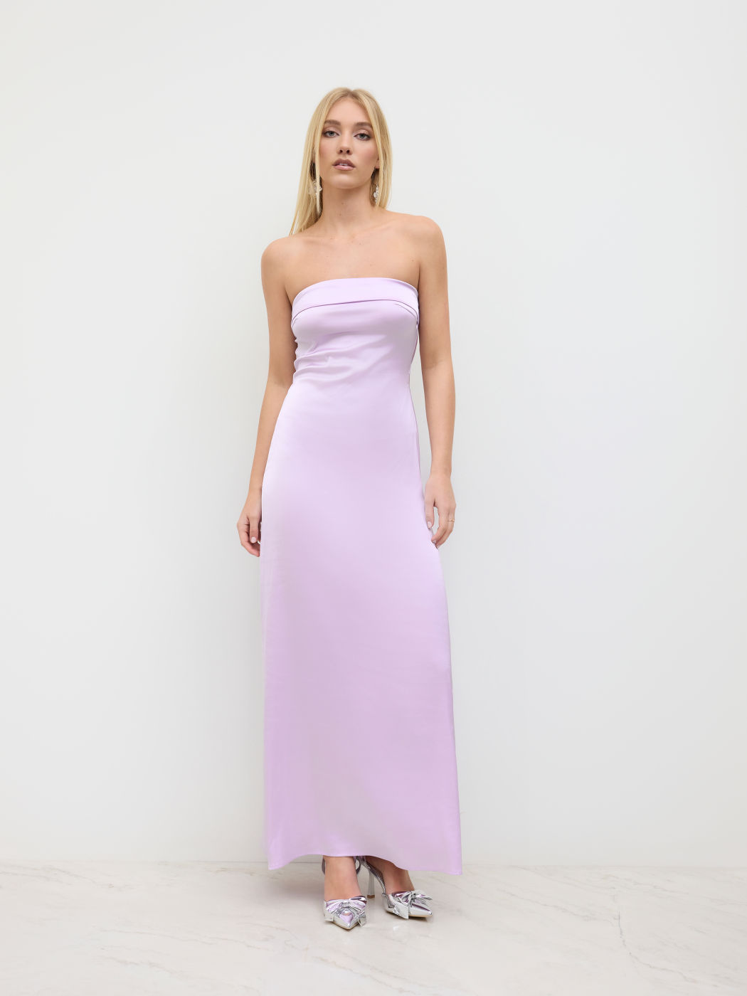 Satin Bandeau Backless Maxi Dress