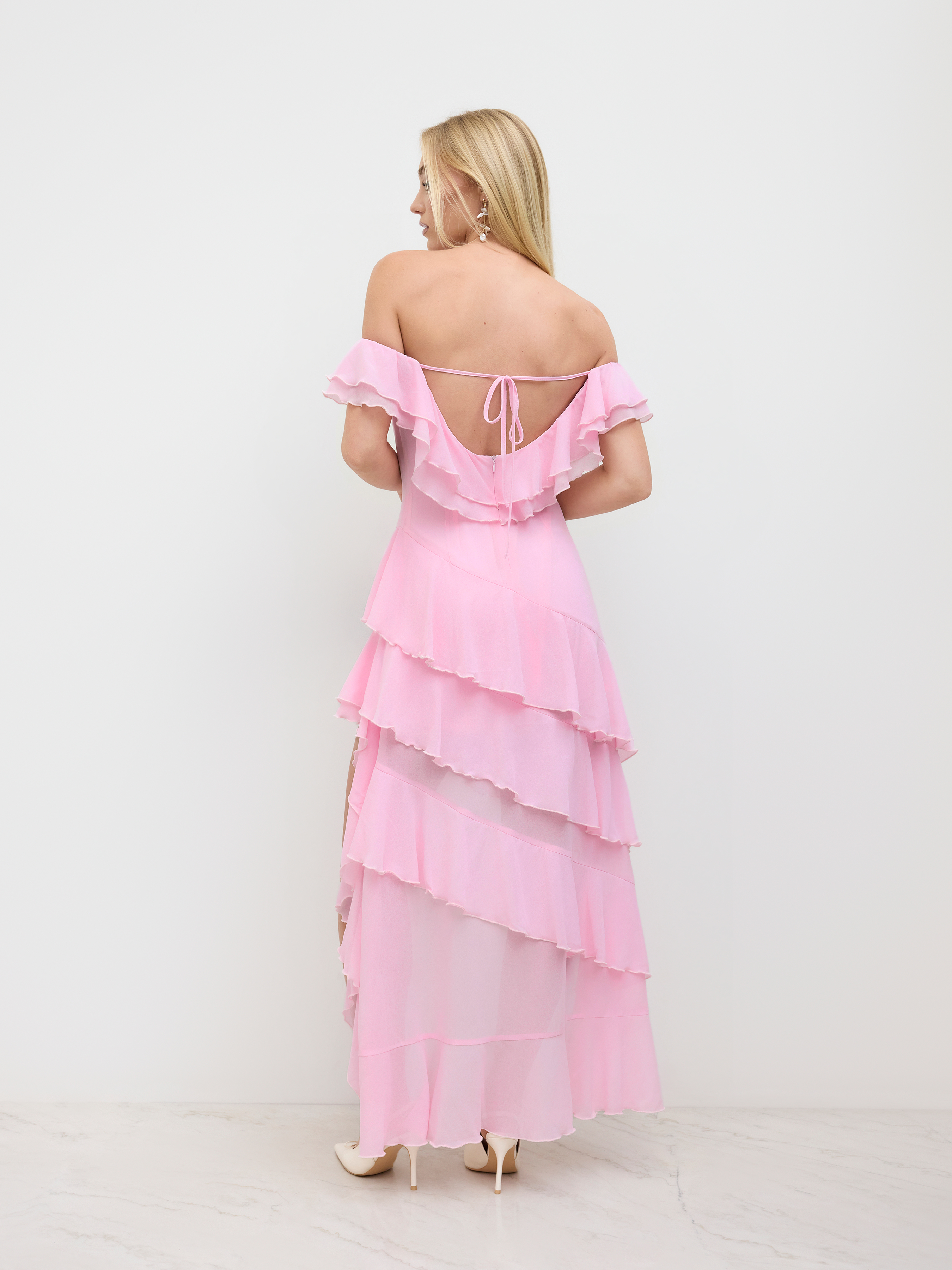 Ruffle Maxi Dress Tiered Ruffle Hem Dress Chiffon Chiffon Off-shoulder  Layered Ruffle Hem Maxi Dress For Date