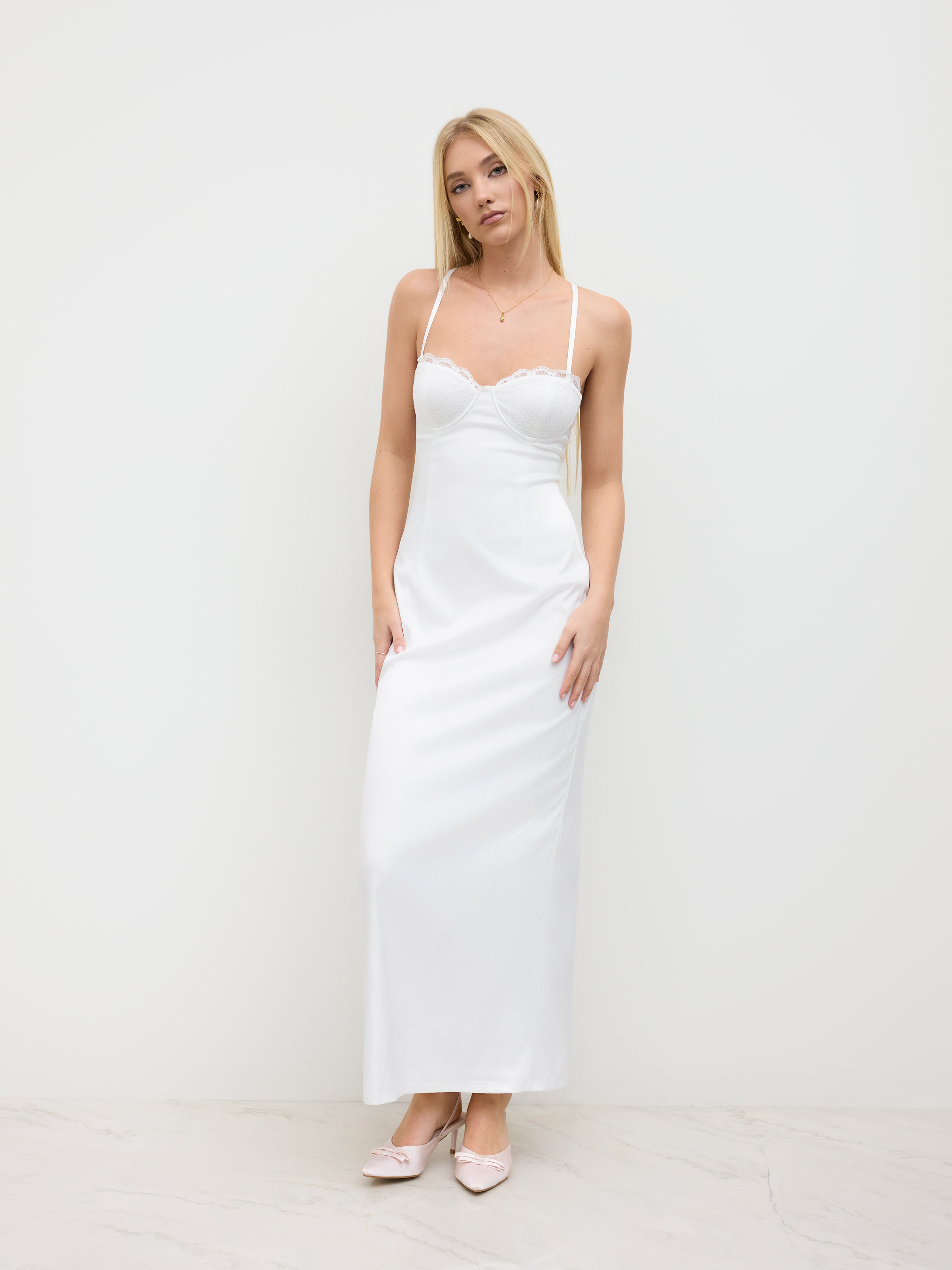 Cider◆スプリット フリル マキシドレス【送料込み】 Woven Cotton-blend Ruffle Slip Maxi Dress With Round