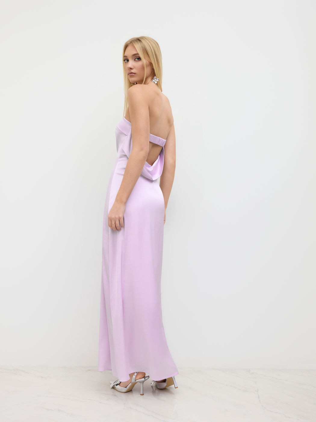 Satin Bandeau Backless Maxi Dress