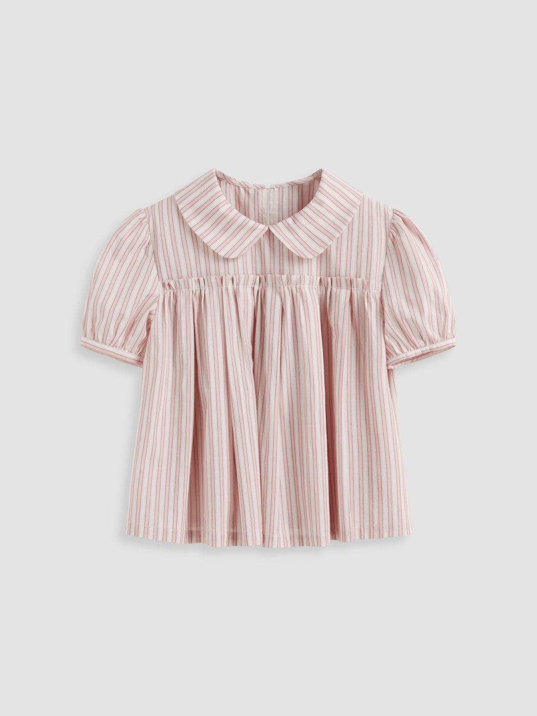 100% Cotton Peter Pan Collar Stripe Pleated Oversized Blouse