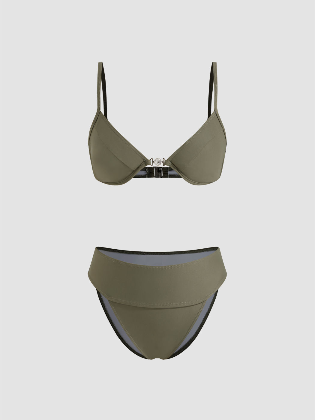 V-neck Shell Beaded Underwire Cheeky Bikini Set