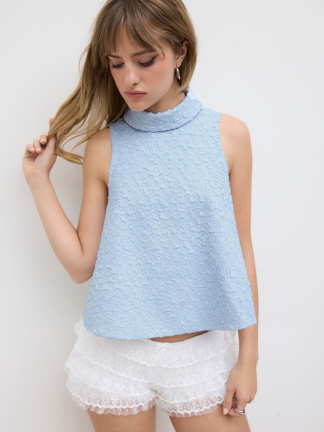 Jacquard-Oversize-Tank-Top mit hohem Hals