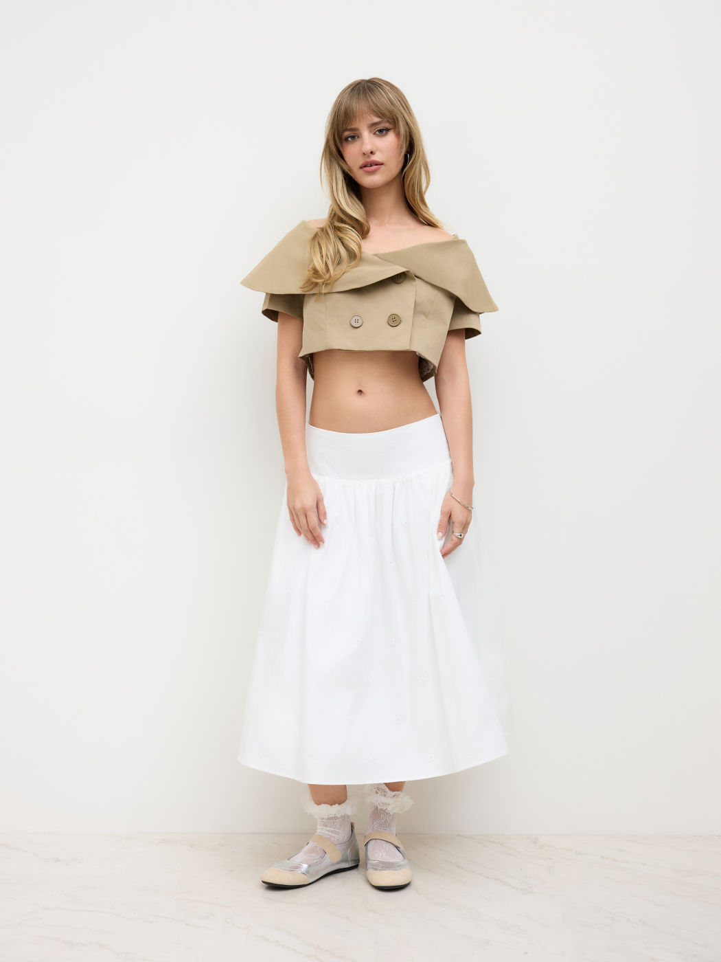 Peter-Pan-Kragen Doppelreihig Knopf Crop Jacke