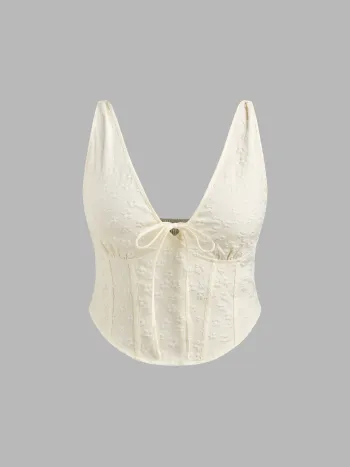 V-Ausschnitt Blumen Korsett Crop Tank Top Kurve & Plus
