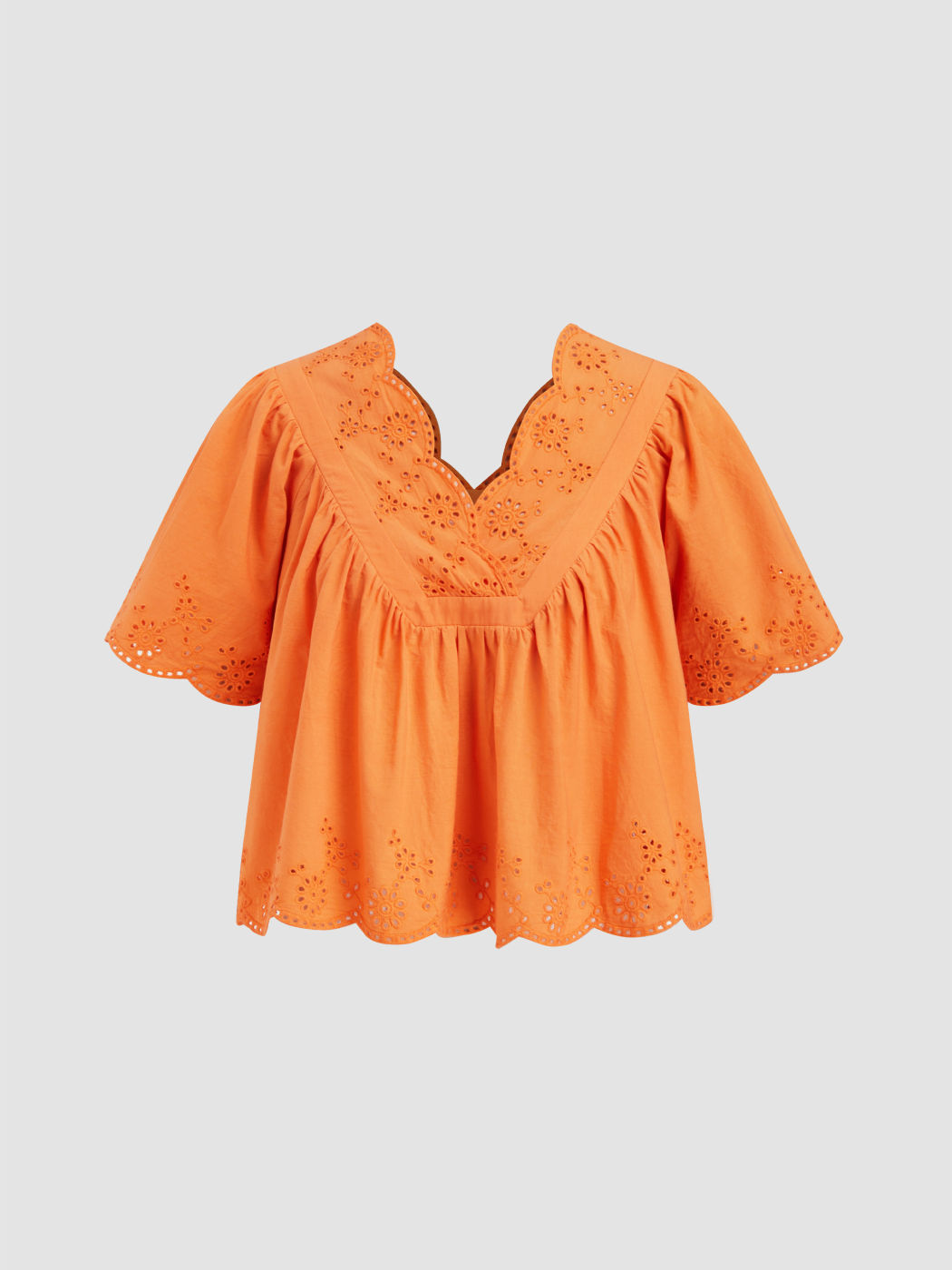 100% Baumwolle V-Ausschnitt Blouse mit Broderie Anglaise
