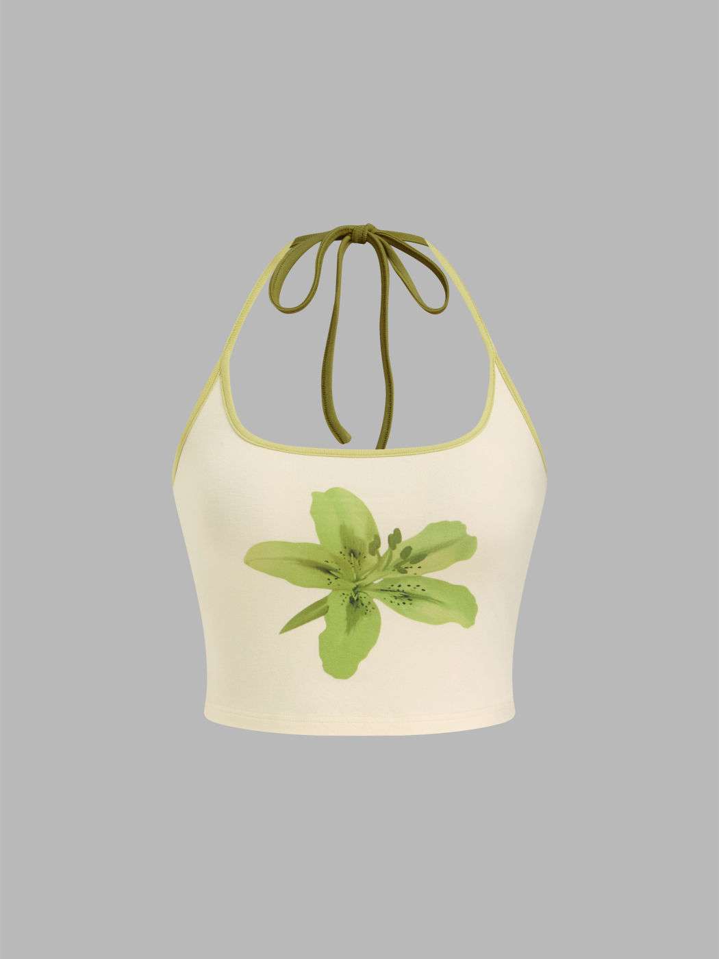 Blumengrafik Halterhals mit kontrastierenden Borden Crop Cami Oberteil