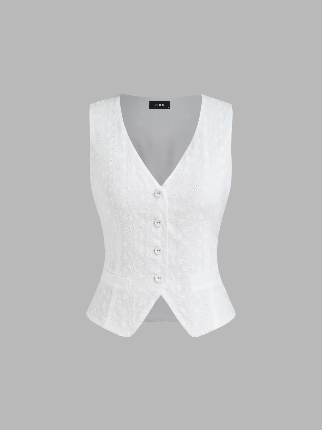 Cotton V-neck Broderie Anglaise Split Bowknot Tank Top