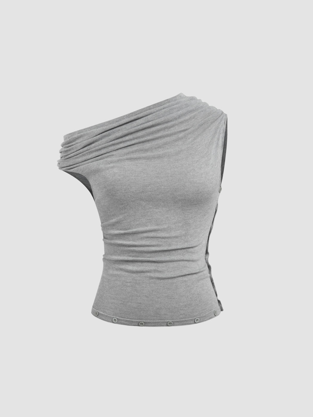 Multi-way Knit Asymmetrical Neck Button Ruched Tank Top