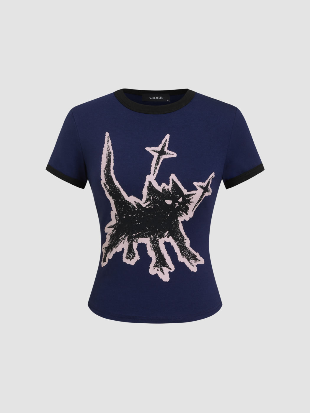 T-shirt a maniche corte con scollo rotondo e grafica di gatto
