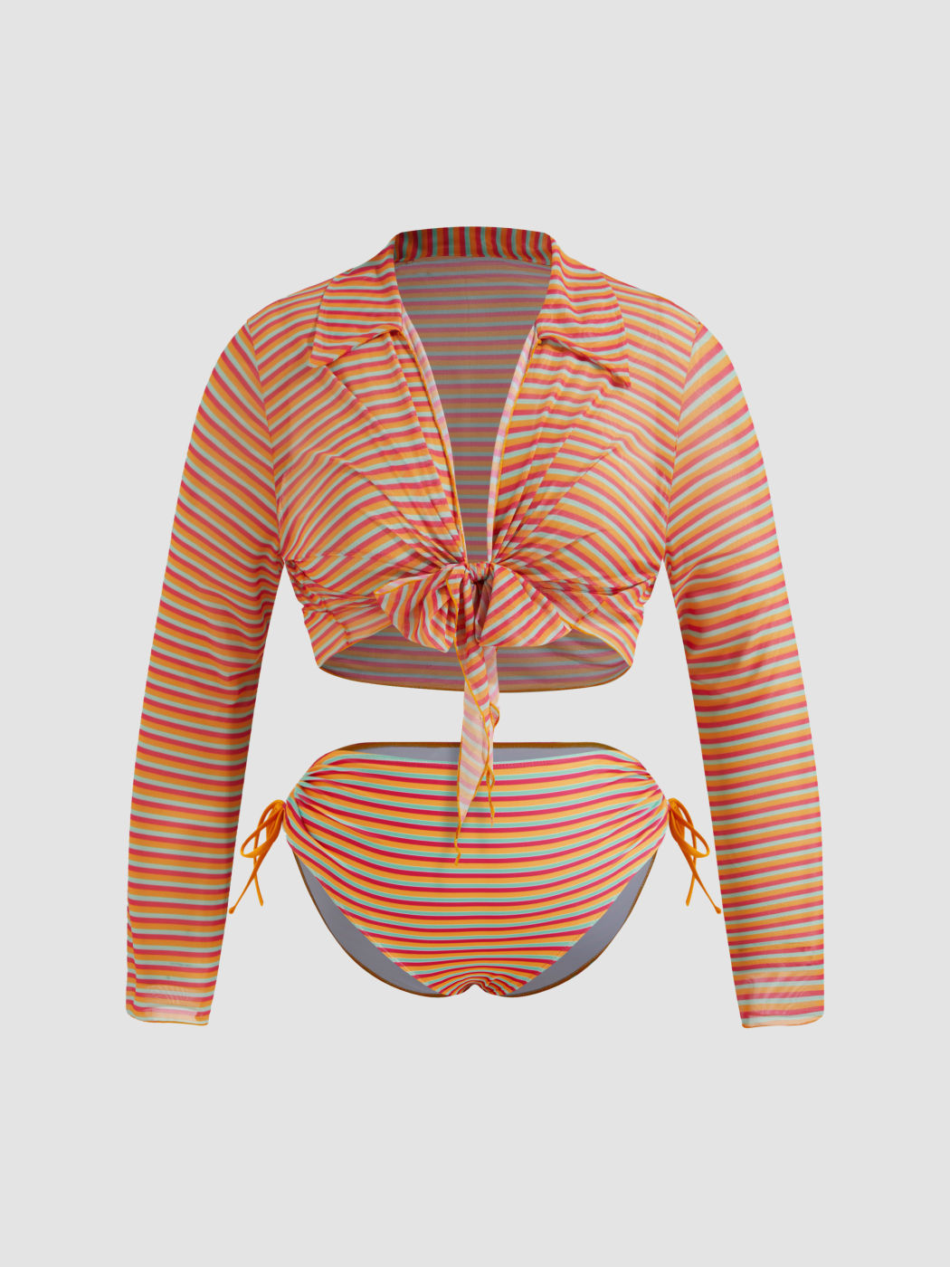 Stripe Bracelet Full Coverage Bikini Set & Cover Up Top Curve & Plus