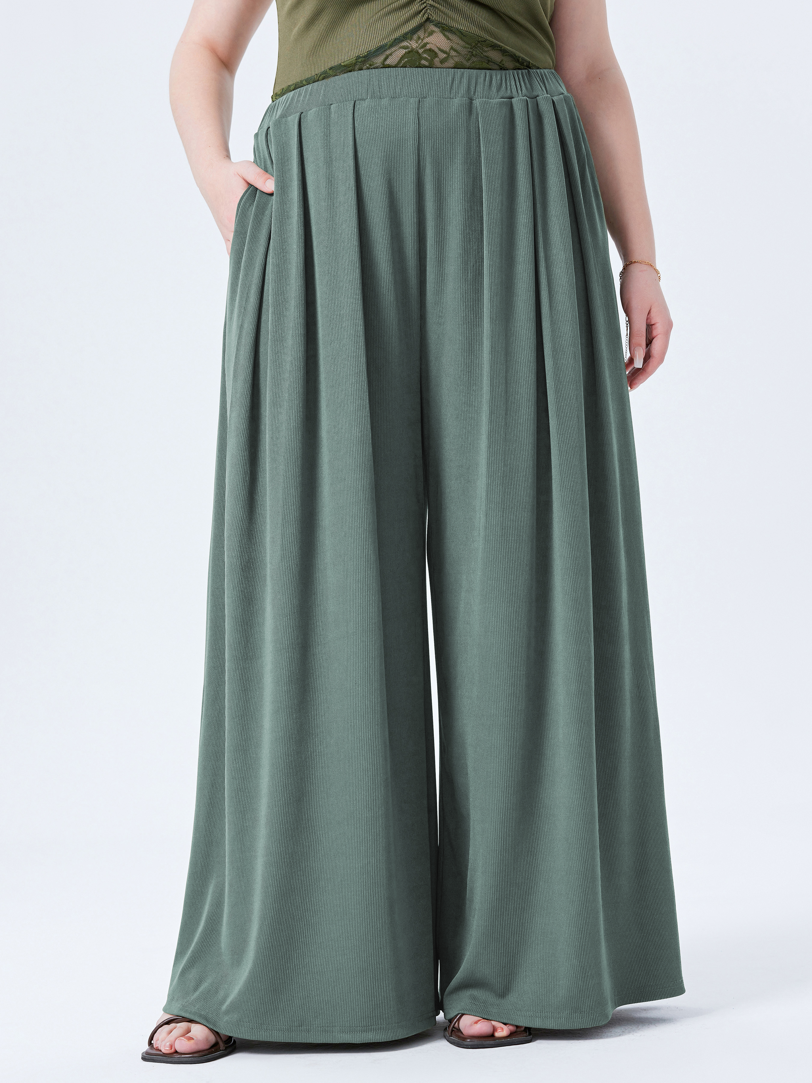 [L.E.E.Y] SOLID POCKET WIDE BANDING PANTS ★大人気★ 韓国商品/LEEY SOLID POCKET WIDE BANDING PANTS