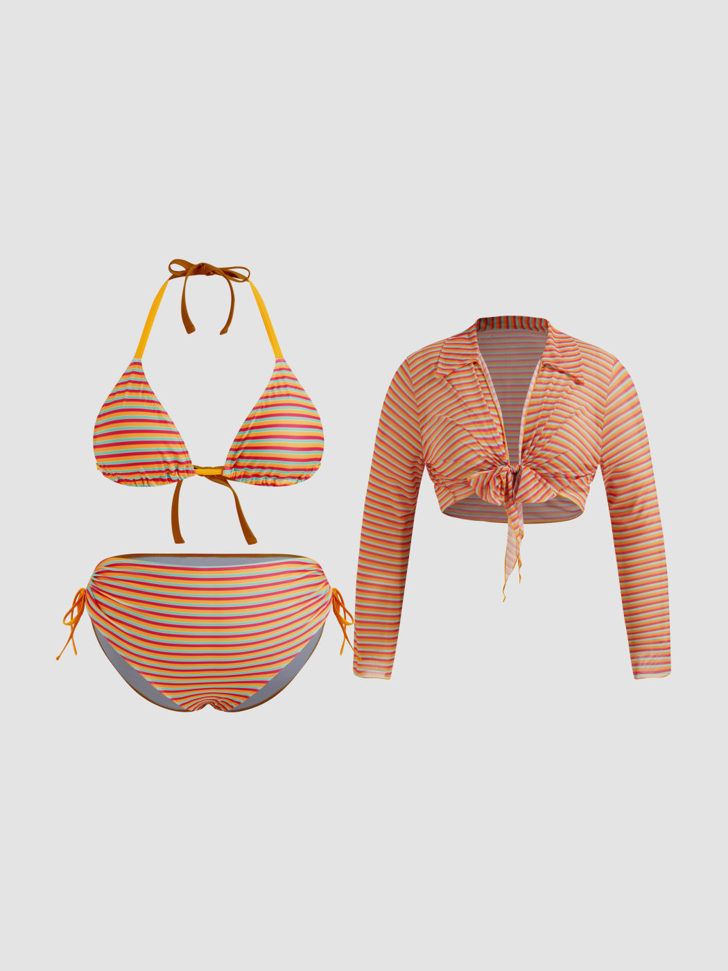Stripe Bracelet Full Coverage Bikini Set & Cover Up Top Curve & Plus