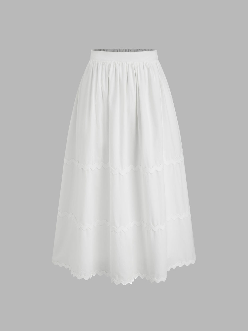 100% Baumwolle Mittelhöhe Treppenwellenrand Maxi-Skirt