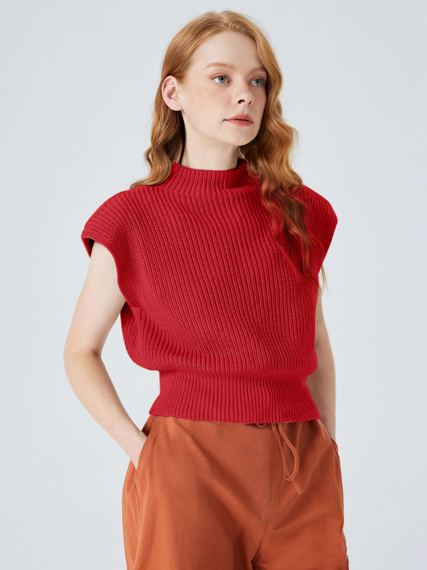 Solid High Neck Knit Vest