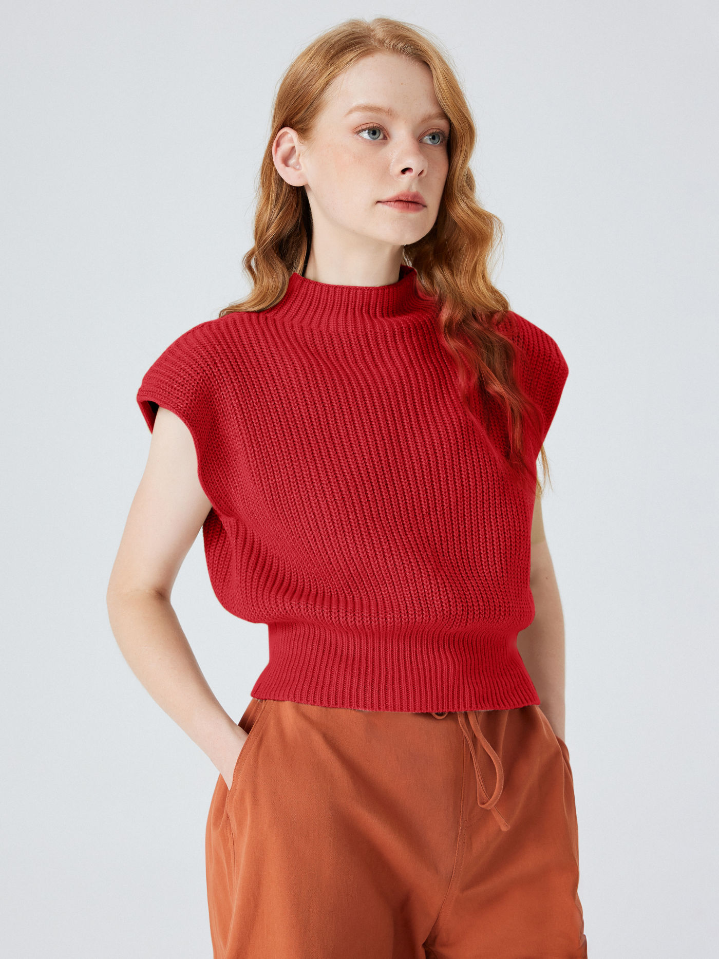 Solid High Neck Knit Vest