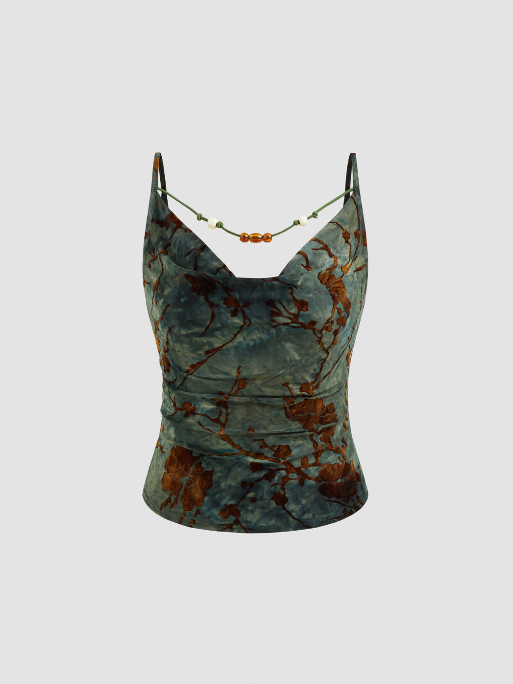 Cowl Neck Floral Flower Crop Tops & Camis Blouse