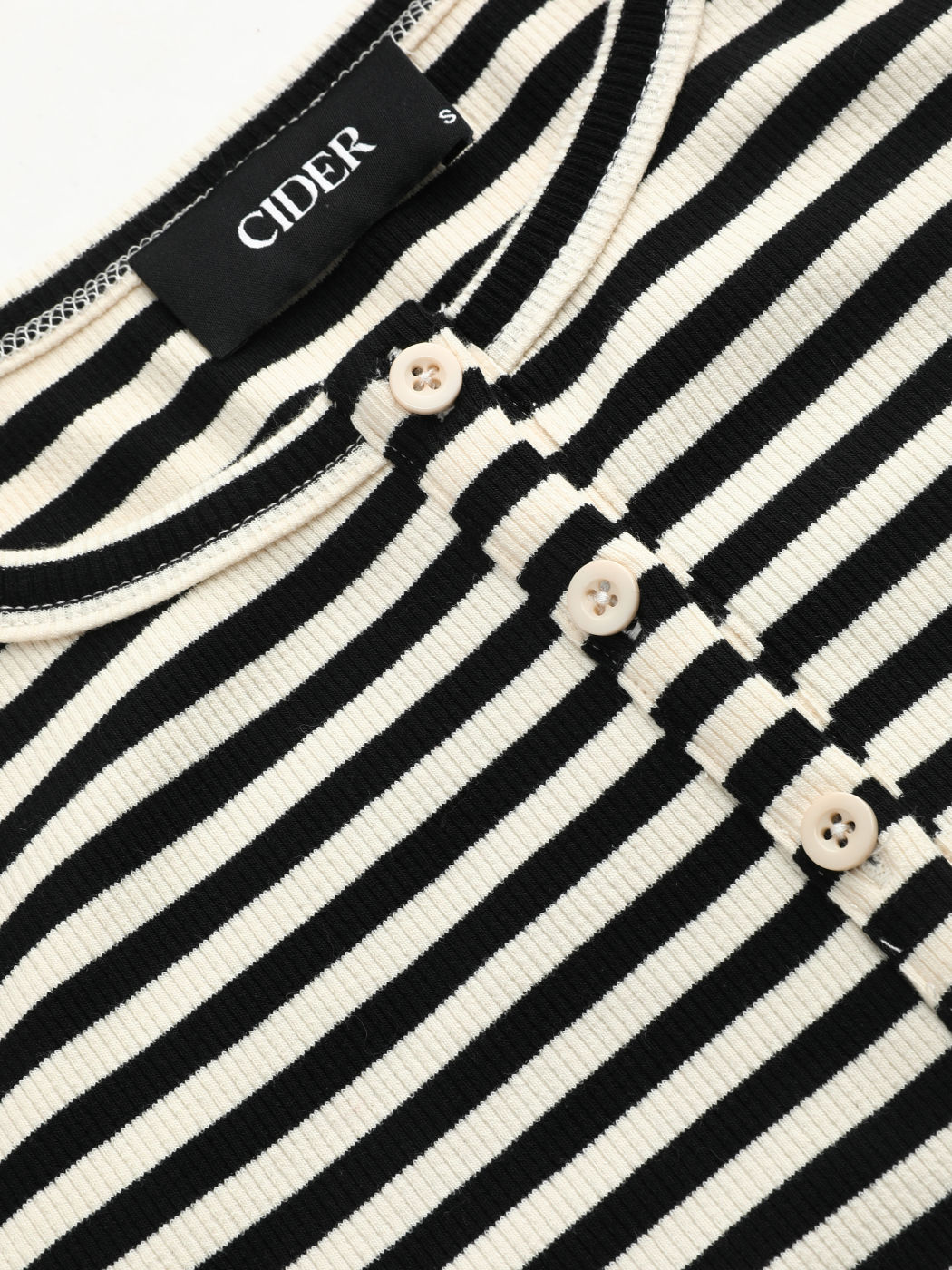 Round Neckline Stripe Button Up Tee