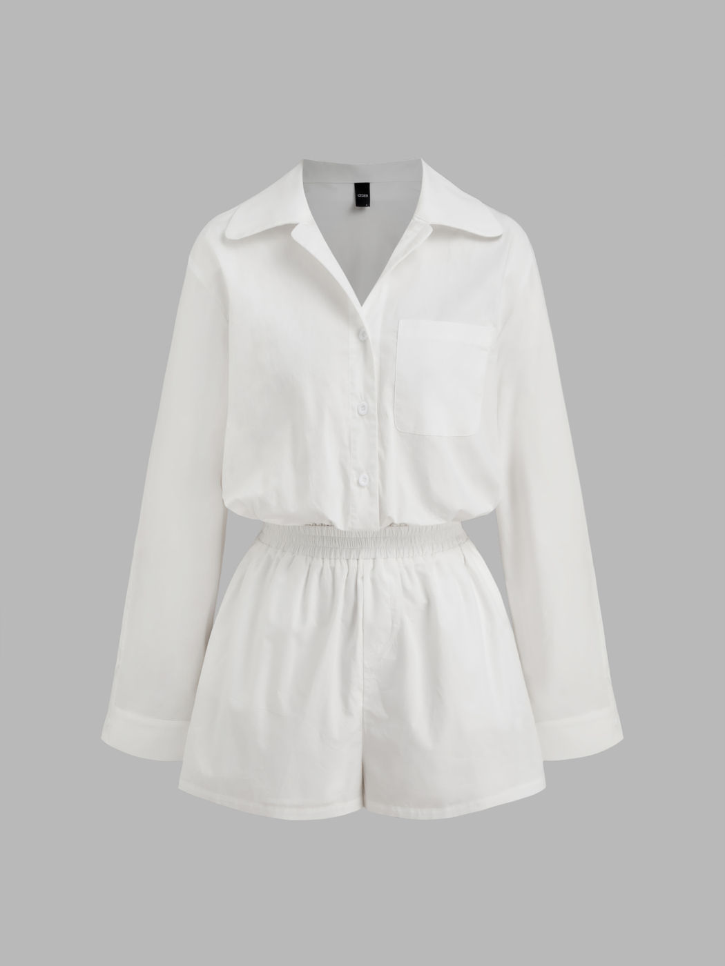 Cotton Polo Shirred Elastic Waist Romper