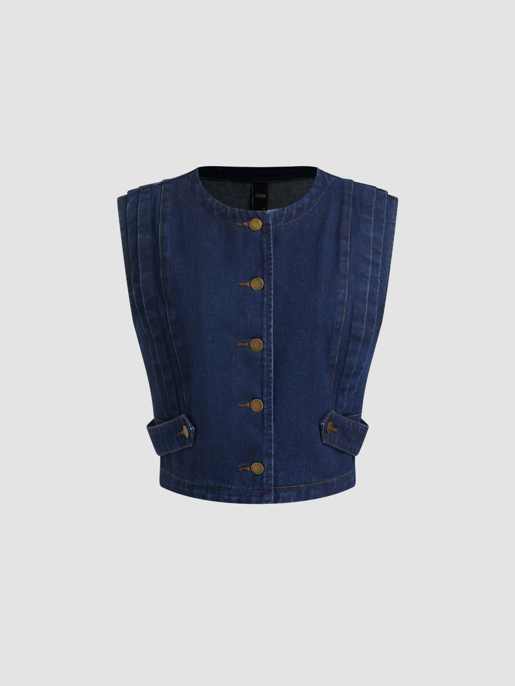 Denim-Übergrößen-Tank-Top mit runder Halslinie und Knöpfen