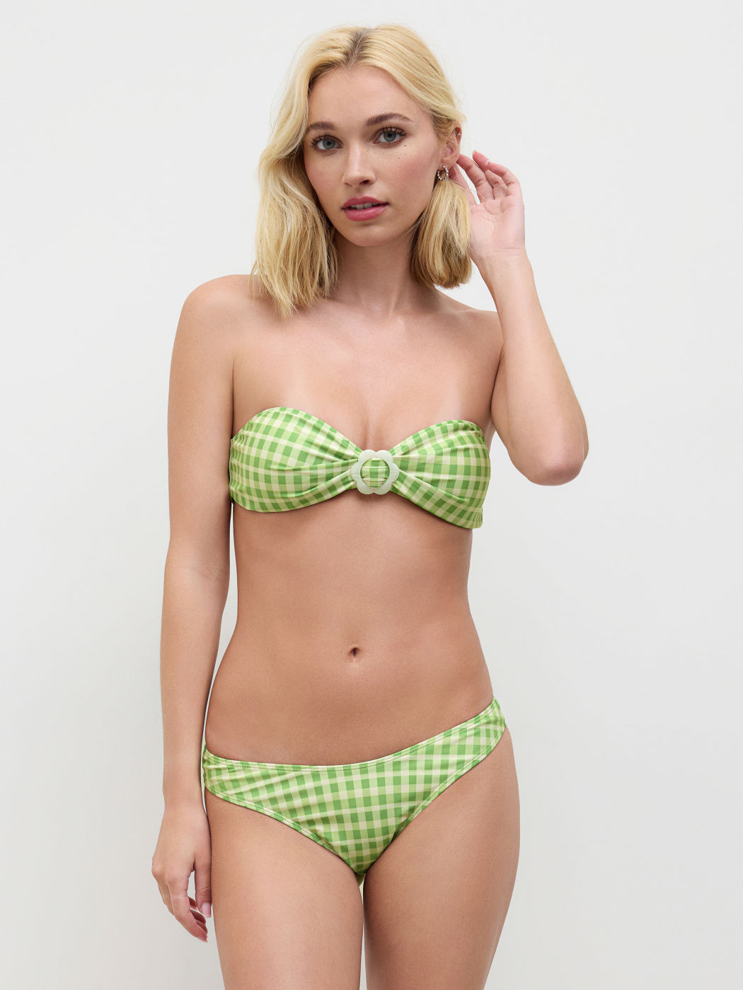 Gingham Blumen Ring Bandeau Cheeky Bikini Set