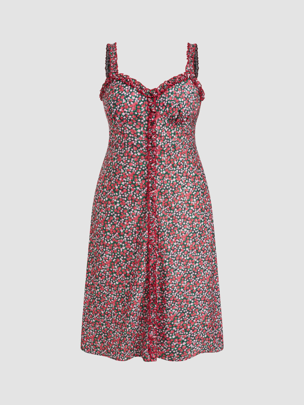Sweetheart Ditsy Floral Lettuce Trim Split Midi Dress Curve & Plus