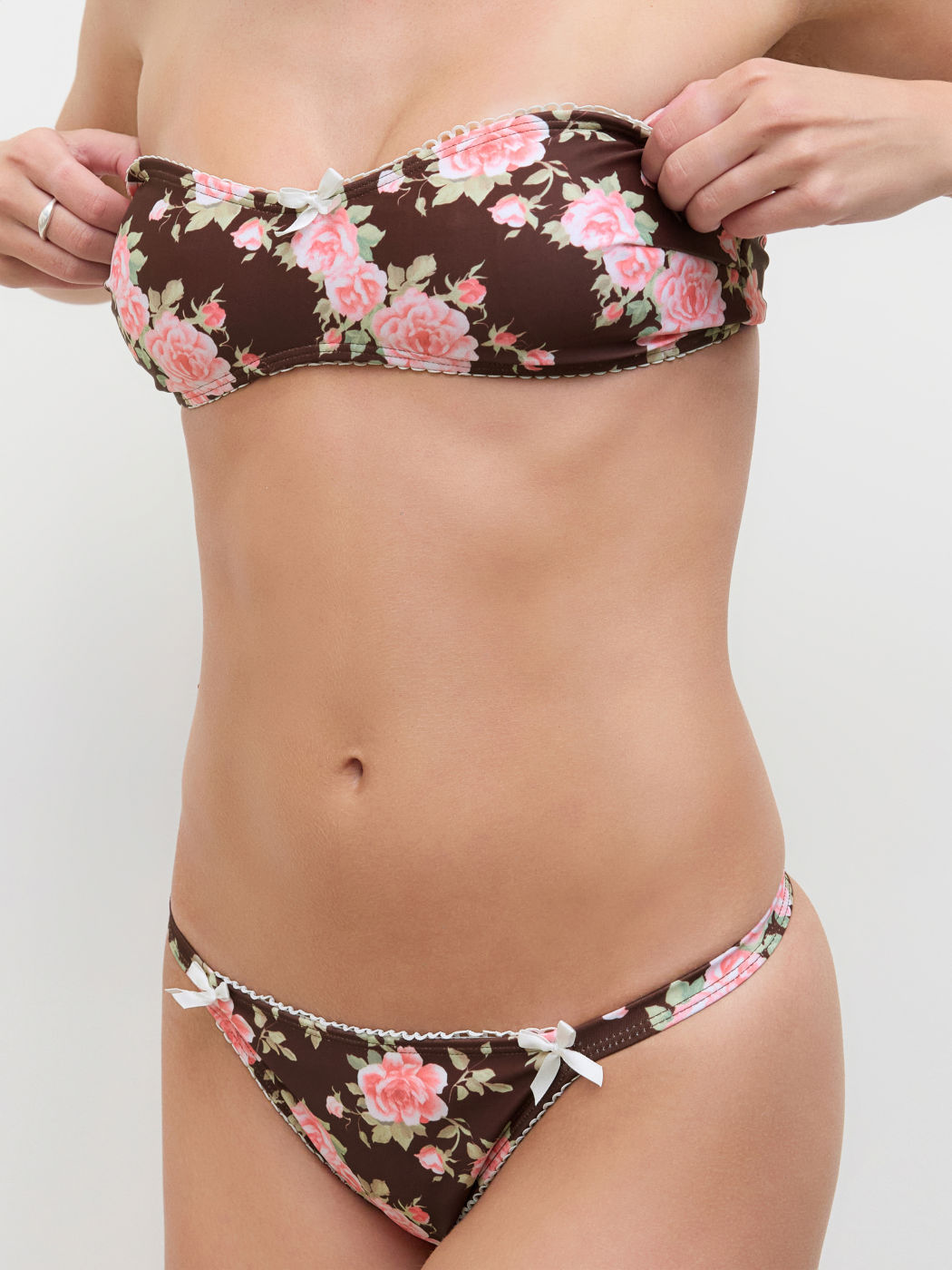 Floral Bowknot Bandeau Bikini Set