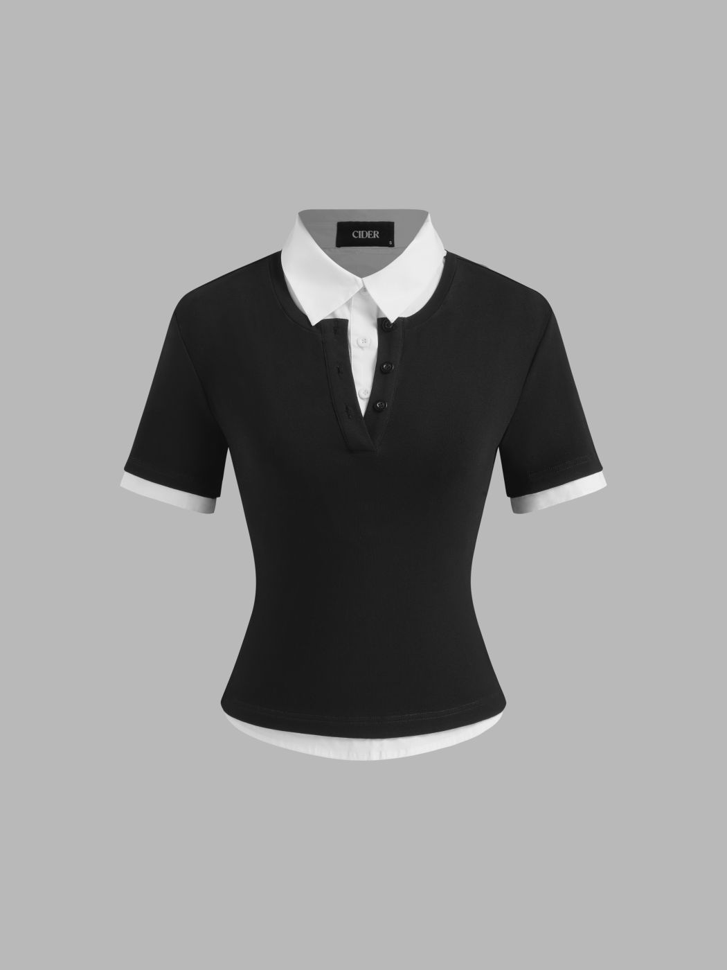 Cotton-blend Polo Two Tone Short Sleeve Top