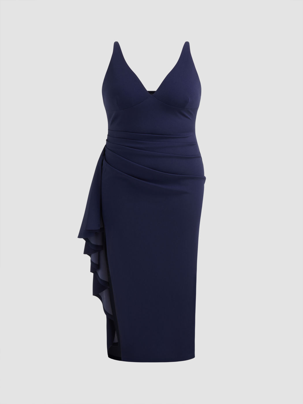 Abito Maxi Curve & Plus con Scollo a V, Orlo Asimmetrico con Volant