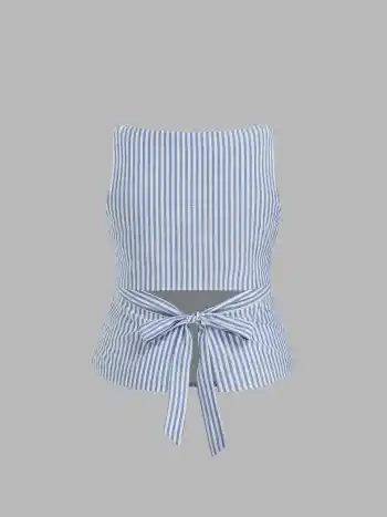 Baumwollmischung Bootshals Streifen Schleife Tanktop Kurve & Plus