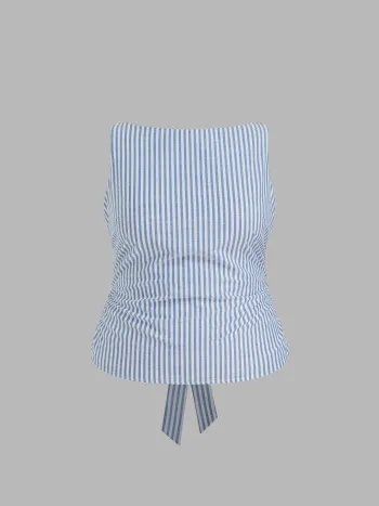Baumwollmischung Bootshals Streifen Schleife Tanktop Kurve & Plus
