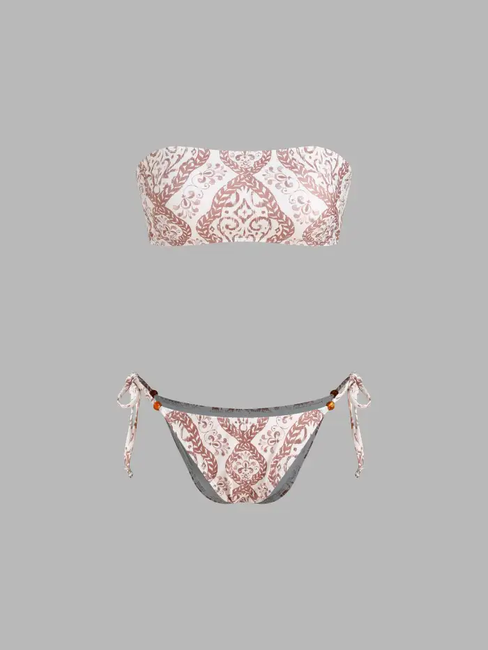 U-neckline Floral Bracelet Cheeky Bikini Set