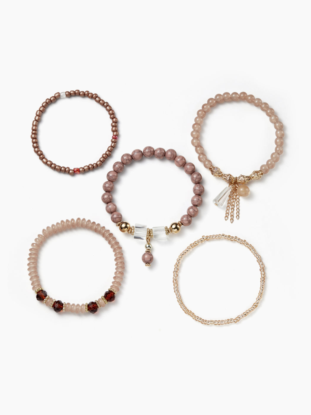5PCS CRYSTAL & ORB BEADED BRACELET SET