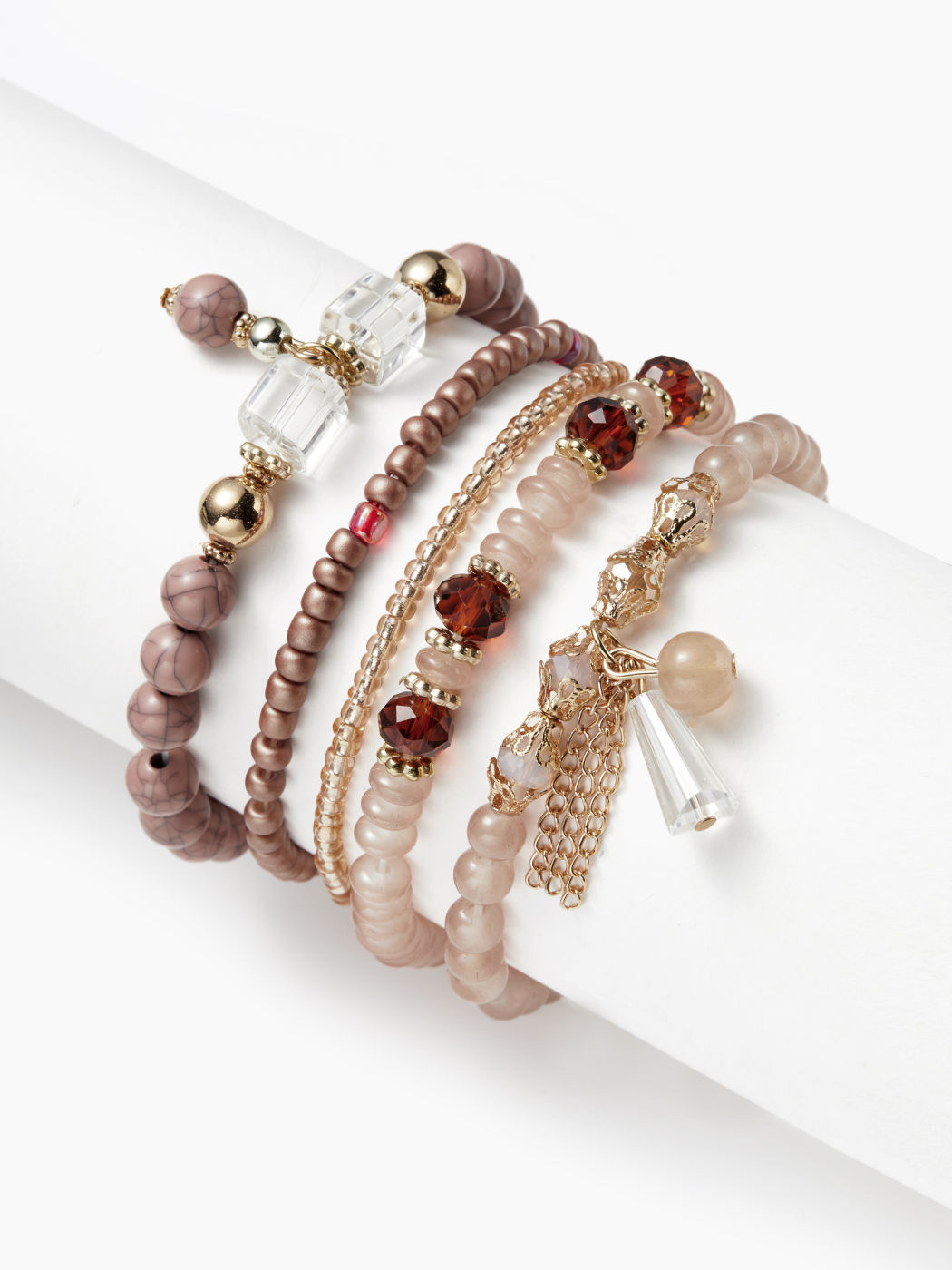 5PCS CRYSTAL & ORB BEADED BRACELET SET