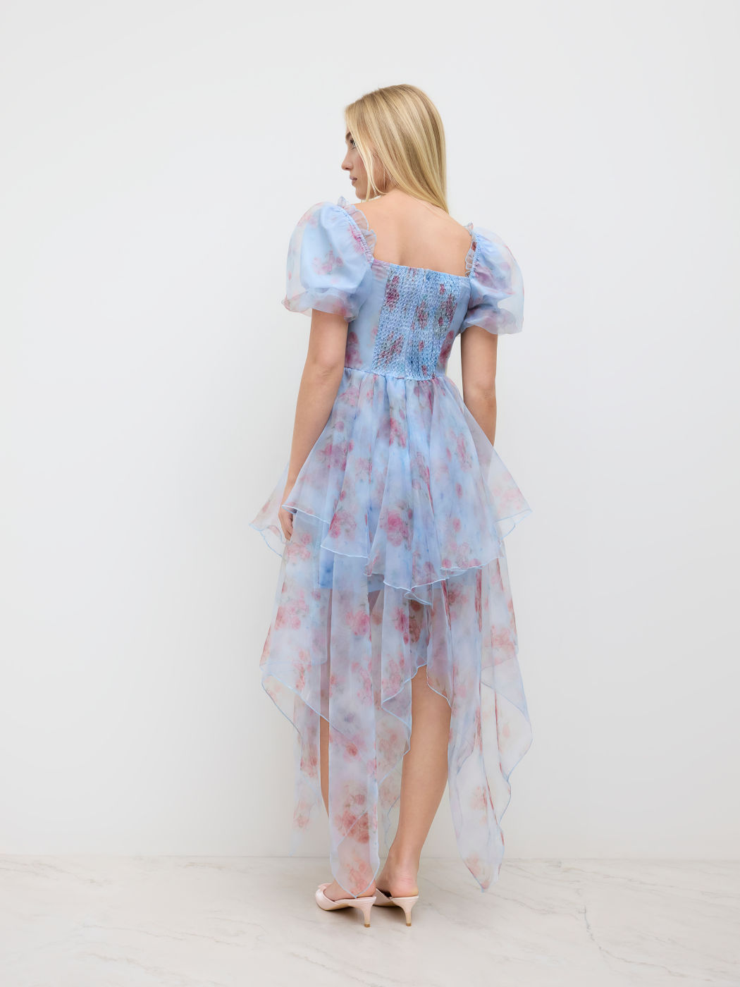 Sweetheart Floral Shirred Layered Mesh Maxi Dress
