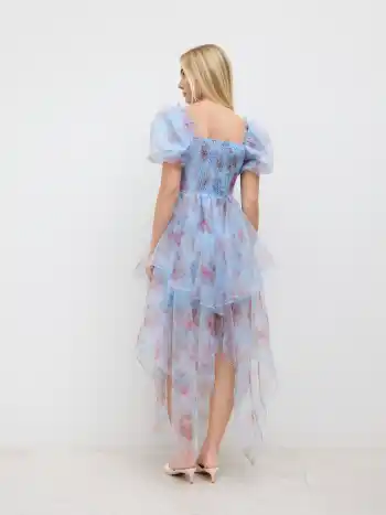 Hübsches floral gemustertes Maxikleid mit Schlauchband und Schichten aus Mesh
