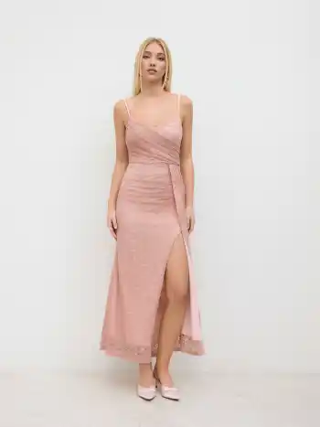 Spitzenblumen-ruched Split Cami Maxikleid