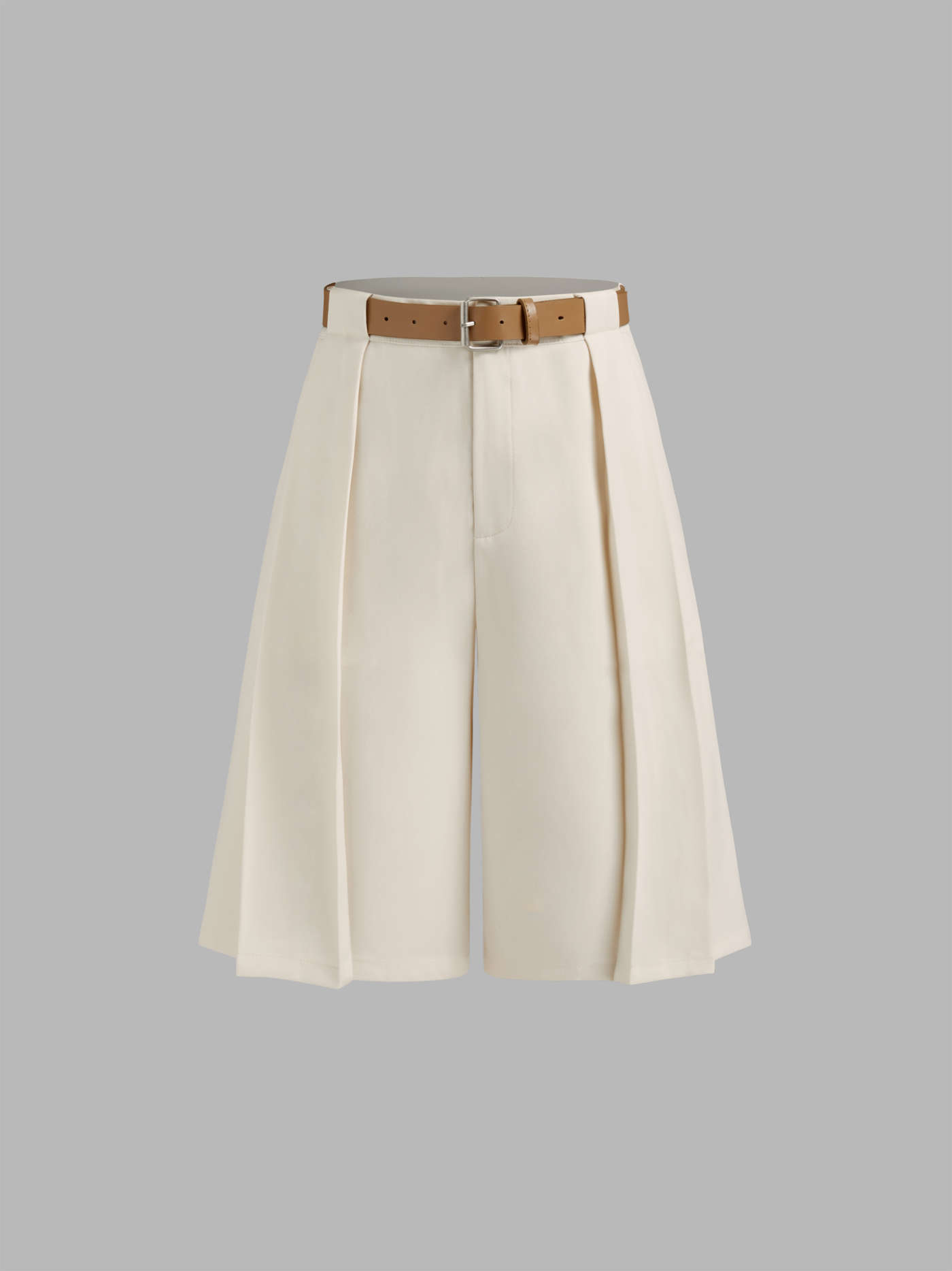 Mid Rise Pleated Bermuda Shorts With Belt