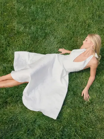 Boat Neck Floral Embroidery Bowknot Mini Dress